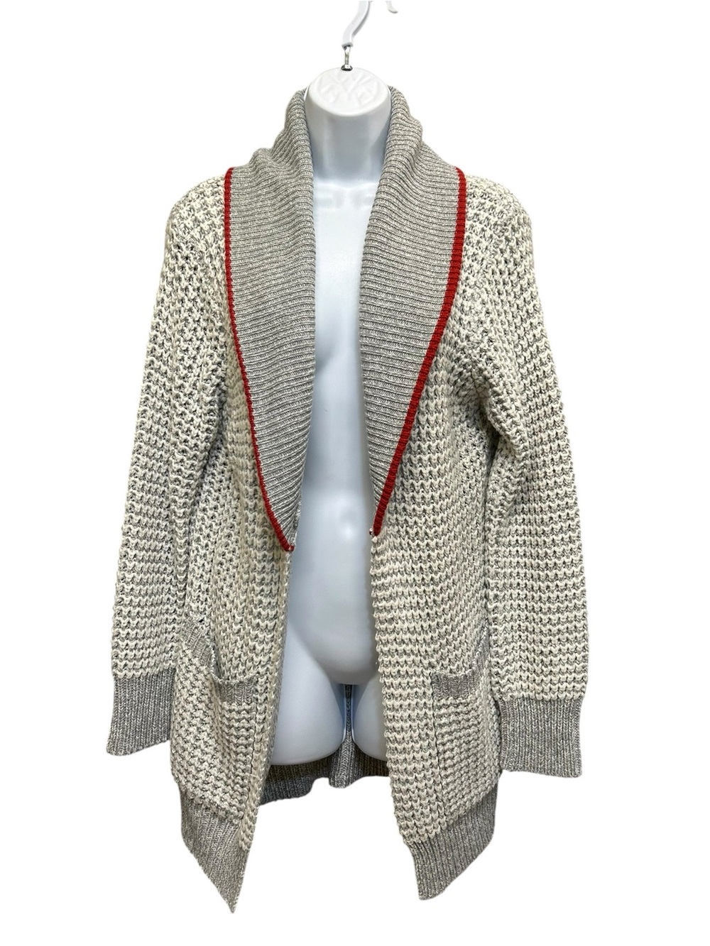 Bluenotes Chunky Gray White Textured Knit Open Front Cardigan Size L